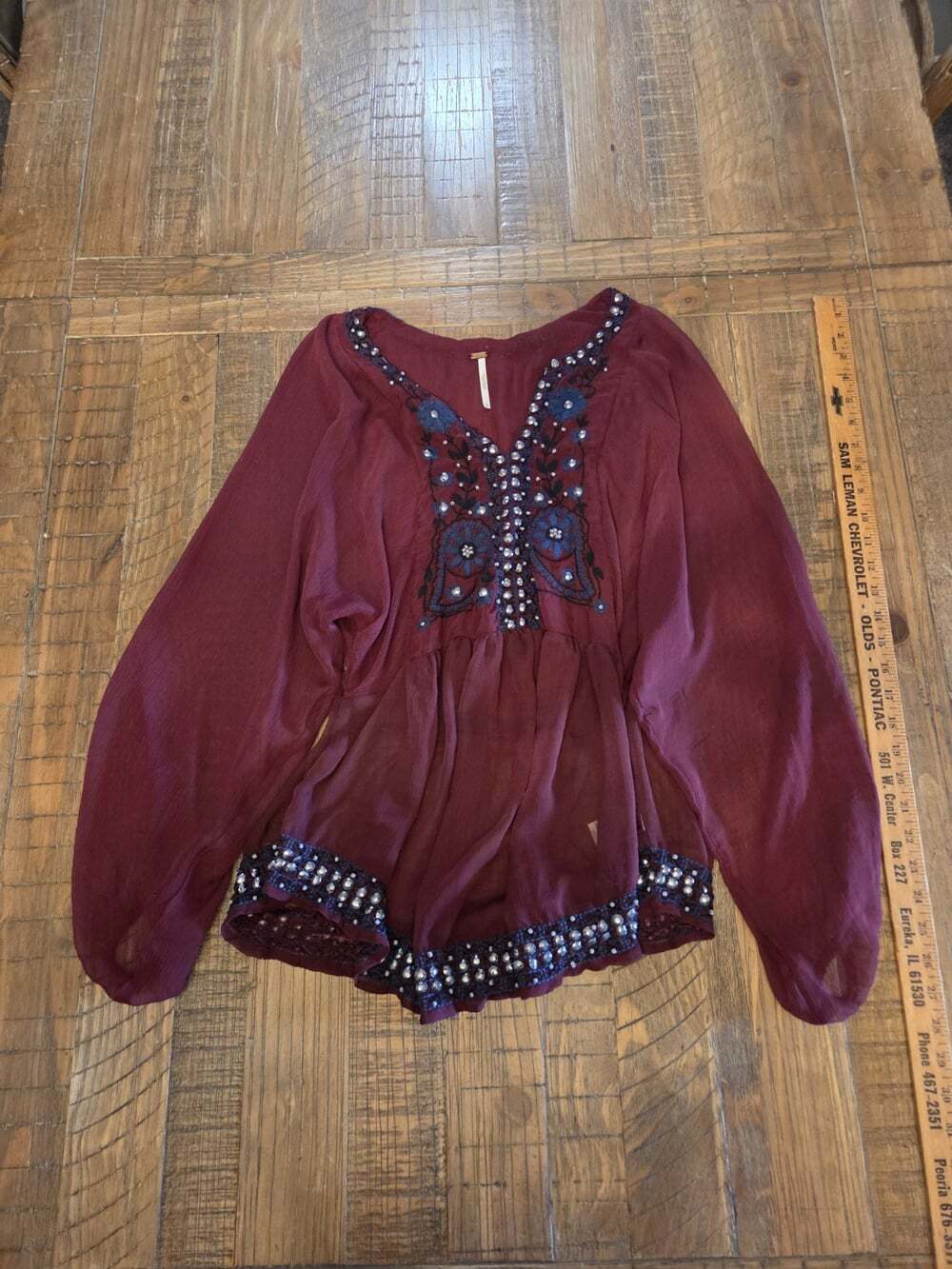 free people tunic top blouse Sheer Embroidered Beaded boho Size S